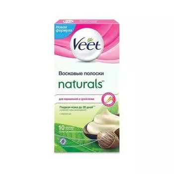 Veet Восковые полоски с маслом ши серии Naturals c технологией Easy Gel-wax 10шт (Veet, Easy Gel-wax)