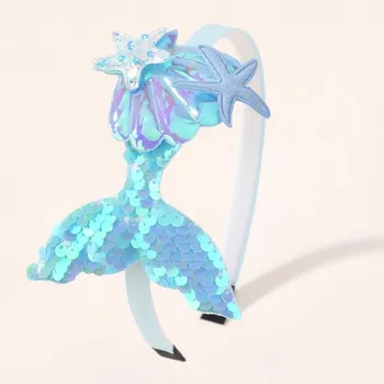 1PC Mermaid Princess HairBands for Girl Shining Sequins Starfish Headband Lovely Creative Sweet Handmade Headwear Hair Accessory