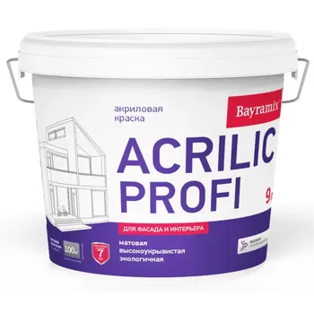 Краска фасадная и для интерьеров Bayramix Acrylic Profi матовая прозрачная база С 9 л