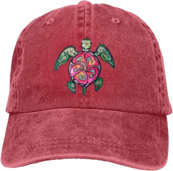 Hibiscus Honu Гавайская морская черепаха Винтажная джинсовая шляпа для папы Регулируемая бейсболка One Size
