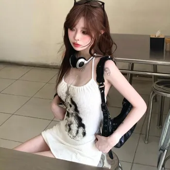 Японское мини-платье Kawaii, женское повседневное винтажное трикотажное платье Y2k, вечерняя одежда, офисная женская облегающая одежда без рукавов XS розовый