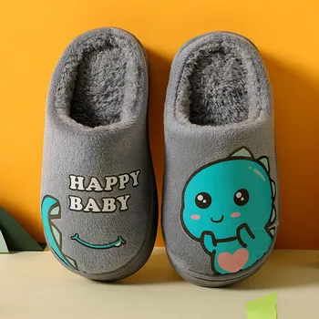 Теплые детские тапочки из хлопка для детей 3-10 лет, мультяшные домашние тапочки с противоскользящим покрытием для родителей и детей, для мальчиков и девочек, хлопковая обувь 24-25 синий