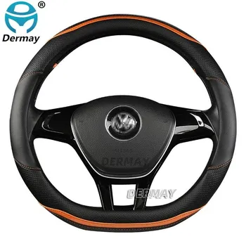 DERMAY углеродное волокно + микрофибра кожаный чехол на руль автомобиля для Volkswagen VW Golf 7 MK7 VII Gti R авто аксессуары D shape Black