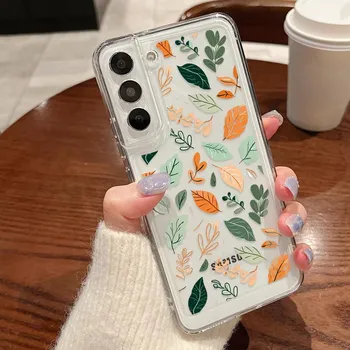 Картина маслом цветок узор кленовый лист силиконовый чехол для Samsung Galaxy S24 S23 Ultra S21FE A35 A55 A54 A52 противоударный чехол прозрачный бампер Samsung S21