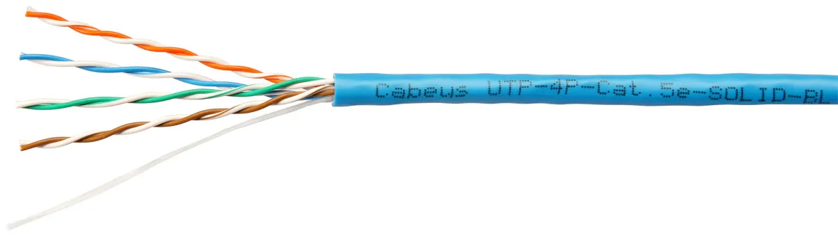 Кабель витая пара U/UTP 5e кат. 4 пары Cabeus UTP-4P-Cat.5e-SOLID-BL-100 (24 AWG), одножильный, PVC нг(А)-LS, синий (100 м)