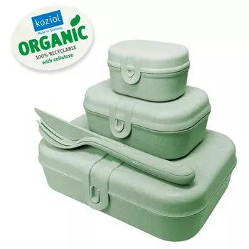 Набор ланч-боксов со столовыми приборами Koziol Pascal Organic, зеленый