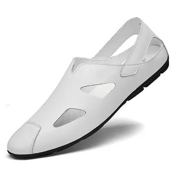 FashionSummer Мужские сандалии из натуральной кожи Пляжные тапочки Брендовые сандалии Слипоны Дышащие Шлепанцы Повседневная обувь Zapatos Hombre 36 чёрный