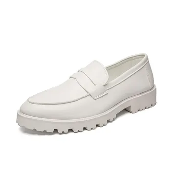 FashionGentleman Shoes Wedding Leather Oxfords Men Dress Shoes Slip on Breathable Driving Shoes Penny Loafers Moccasins White Shoes Men 38 чёрный