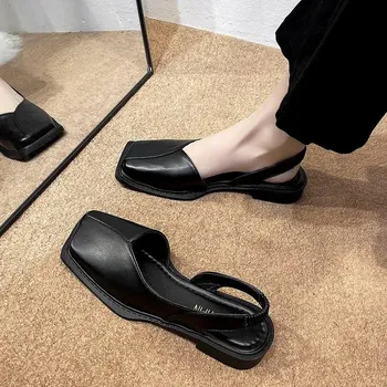 Fashion All-Match Closed Toe Sandals Fashion Womens Shoes 2024 Suit Female Beige Med Block Heels Shallow Mouth Luxury Black Summer Shoes 35 цветной печати леопарда