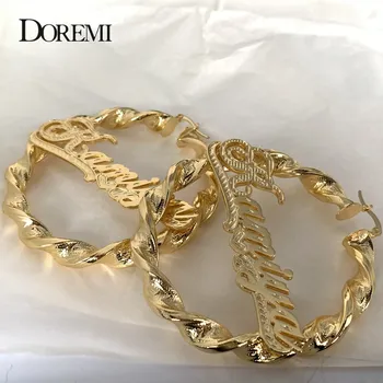 DOREMI 70 мм витые именные серьги-кольца, персонализированные серьги с буквами, стильные персонализированные серьги для рождественского подарка