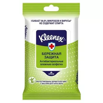 Kleenex Салфетки влажные антибактериальные Масло Ши-Алоэ 10 шт