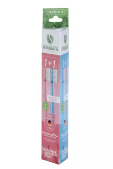 З/щетка SYNERGETIC Eco dental care д/взрослых средней жесткости розовая/голубая 1+1