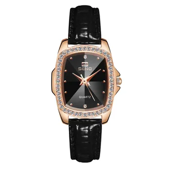 SENO Vintage Square Leather Watch Кварцевые женские часы коричневый