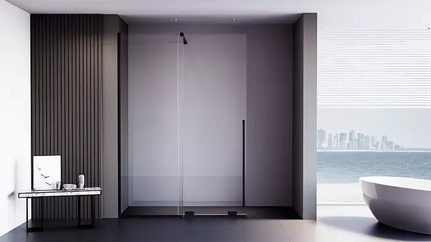 Душевая дверь в нишу Veconi Premium Trento PTDW-50B 130х200 см, профиль черный матовый, стекло прозрачное