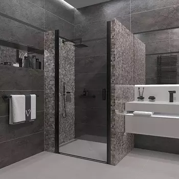 Душевая дверь в нишу Veconi Vianno VN-43B 80x195 профиль черный, стекло прозрачное