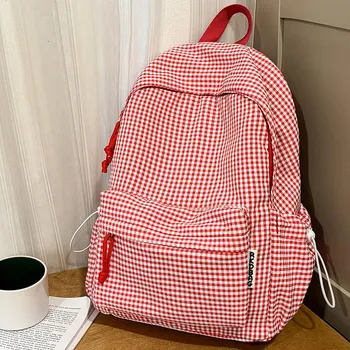 School bag female college students autumn and winter new cute high-value plaid back junior high school backpack