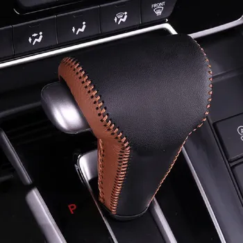 Чехол для ручки переключения передач из натуральной кожи для Honda Crv CRV CR-V 2017 - углеродного волокна черного