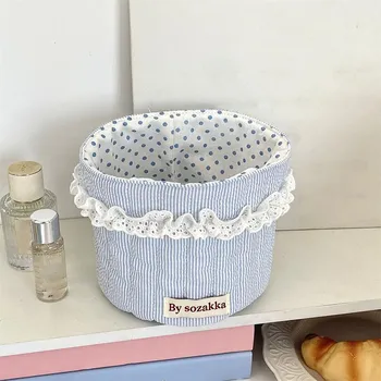 1PC Storage Basket Cloth Storage Basket Korean Style Quilted Fabric Home Decor Snacks & Trinkets Quilting Design 15x14cm B светло-синий