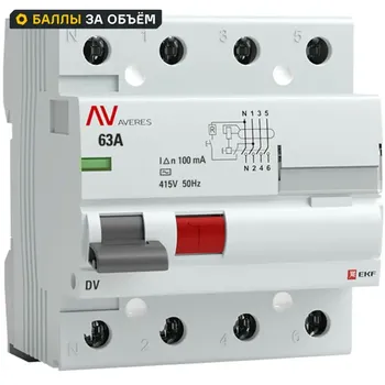 УЗО EKF Averes DV 4P 63 A 100 мА 10 кА AC
