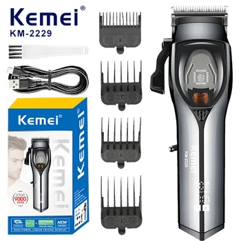 Машинка для стрижки волос Kemei, профессиональный электрический триммер, перезаряжаемая Парикмахерская Машинка для стрижки волос, беспроводной мужской регулируемый комплект