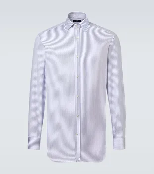 Полосатая рубашка Oxford из хлопка и шерсти Dunhill, синий