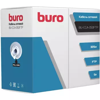Витая пара FTP кат.5e, 4 пары, CCA, 0.5 мм, 305м., внутренний, одножильный, PVC, серый, Buro (BU-CCA-050FTP)