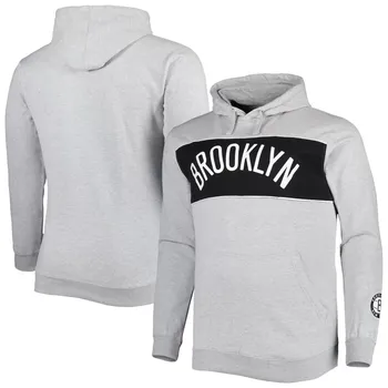 Мужской пуловер с капюшоном с логотипом Heather Grey Brooklyn Nets Big & Tall с надписью Fanatics