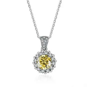 Bague Ringen 1 карат Круглый VVS D Цвет Муассанит Ожерелье Созданный в лаборатории бриллиантовый кулон Стерлингового серебра S925 Ювелирные изделия Цепочка на ключицу 45cm синий