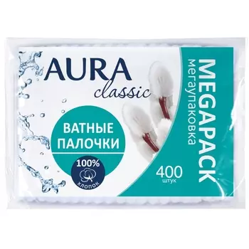 Aura Ватные палочки для ежедневного применения Classic в полиэтилене с автозапайкой, 400 шт (Aura, Гигиена)