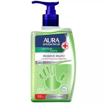 Aura Жидкое мыло Active Herb с экстрактом чайного дерева и антибактериальным эффектом, 500 мл (Aura, Гигиена)
