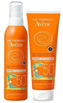 Avene Набор солнцезащитных средств для детей SPF50 (спрей 200 мл + молочко 250 мл) (Avene, Suncare)
