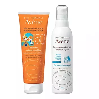 Avene Набор для защиты от солнца (Детское солнцезащитное молочко для чувствительной кожи SPF50, 250 мл + Крем-гель восстанавливающий после солнца, 200 мл) (Avene, Suncare)