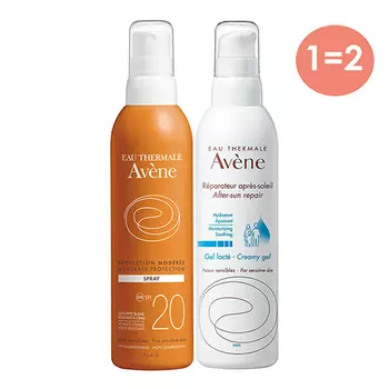 Avene Набор для защиты от солнца (Солнцезащитный спрей SPF20, 200 мл + Крем-гель восстанавливающий после солнца, 200 мл) (Avene, Suncare)