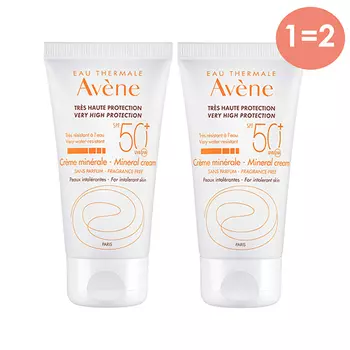 Avene Солнцезащитный крем с минеральным экраном SPF50 без отдушек, 2 х 50 мл (Avene, Suncare)