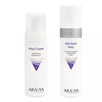 Aravia Professional Набор: тоник для жирной проблемной кожи Anti-Acne Tonic, 250 мл + крем-пенка очищающая Vita-C Foam, 160 мл (Aravia Professional)