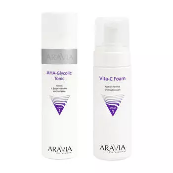 Aravia Professional Набор: тоник с фруктовыми кислотами AHA, 250 мл + крем-пенка очищающая Vita-C Foam, 160 мл (Aravia Professional)