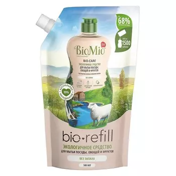 BioMio Экологичное средство без запаха для мытья посуды (сменный блок), 500 мл Refill (BioMio, Посуда)
