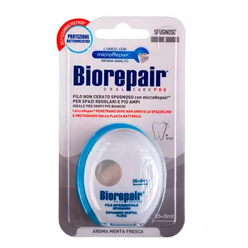 Biorepair Губчатая зубная нить без воска Biorepair Filo Non Cerato Spugnoso, 25+5 м (Biorepair, Уход за зубами)
