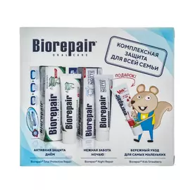 Biorepair Набор зубных паст Семейный с Kids земляника, 1 шт (Biorepair, Уход за зубами)