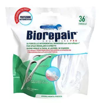 Biorepair Зубная нить Forcelle Interdentale Monouso Одноразовая с держателем, 36 шт. (Biorepair, Уход за зубами)