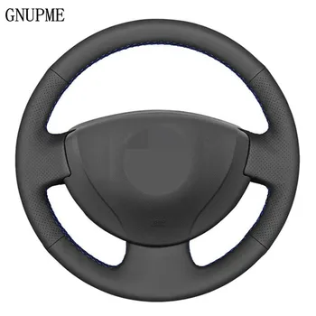 Черный искусственный кожаный чехол на руль автомобиля для Renault Logan 1 Sandero Symbol Clio Twingo Lada Largus Nissan Almera Black Thread