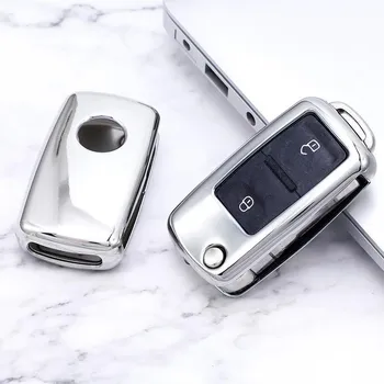 Чехол для ключа Volkswagen для Polo, Lavida, Bora, Sagitar, Wei Ling, Tiguan, Scirocco, Santana - защитный чехол из ТПУ Small Folding-Single Shell чёрный