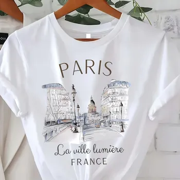 Футболка Paris Women Print T Shirt Girl Short Sleeve A-Line Casual Top for Summer & Spring, женская одежда S