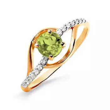 Кольцо с хризолитом и Swarovski Zirconia Линии Любви