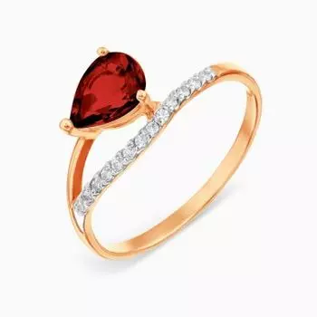 Кольцо с гранатом и Swarovski Zirconia Линии Любви