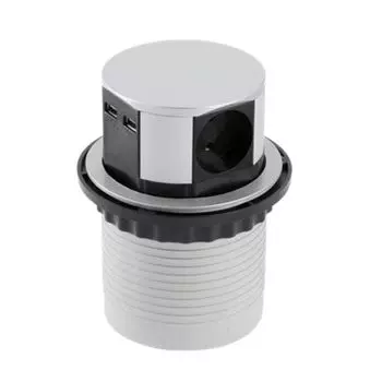 Блок розеток круглый врезной 3 розетки COMFORT (Schuko) 2xUSB 2,4A, провод 1,5м, алюминий
