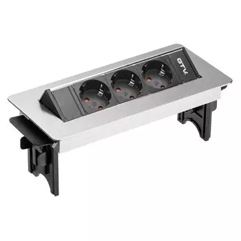 Блок розеток настольный 3 розетки AE-PBC3GS-51BK (Schuko) без нижнего корпуса, инокс, с проводом 1,5 метра