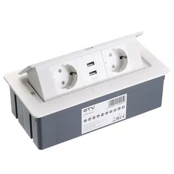 Блок розеток настольный SOFT 2 розетки AE-PBSUC2GS-10 (Schuko) 2xUSB, белый, с проводом 1,5 метра