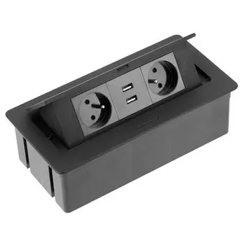 Блок розеток настольный SOFT 2 розетки AE-PBSUC2GU-20 (French) 2xUSB, черный, с проводом 1,5 метра