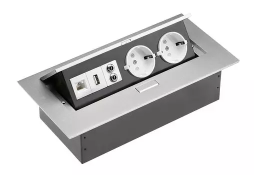 Блок розеток прямоугольный врезной 2 розетки AE-PB02GS-53 (Schuko) без провода